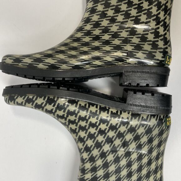 LAUREN RALPH LAUREN Rossalyn Houndstooth Tall Rain Boots Size 8 B 11768 G15 - Picture 8 of 9